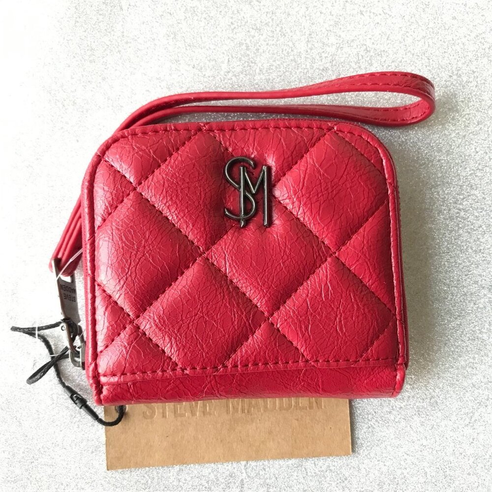Steve Madden BWELLY Crimson Half Zip Around Wallet Cards Slip Red 4" X 3.5"